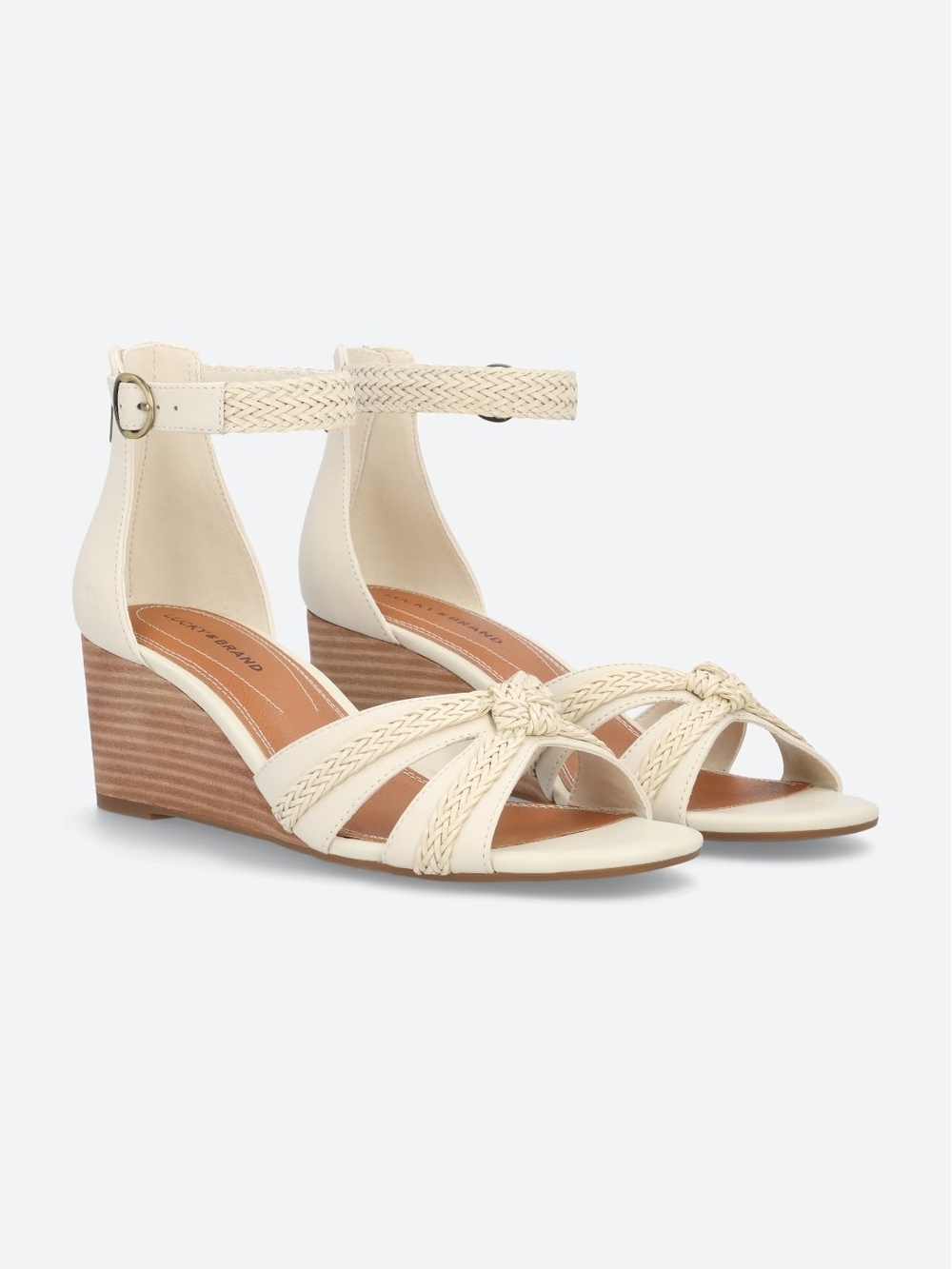 Lucky Brand, Jaelah Leather Wedge Sandals - Cream
